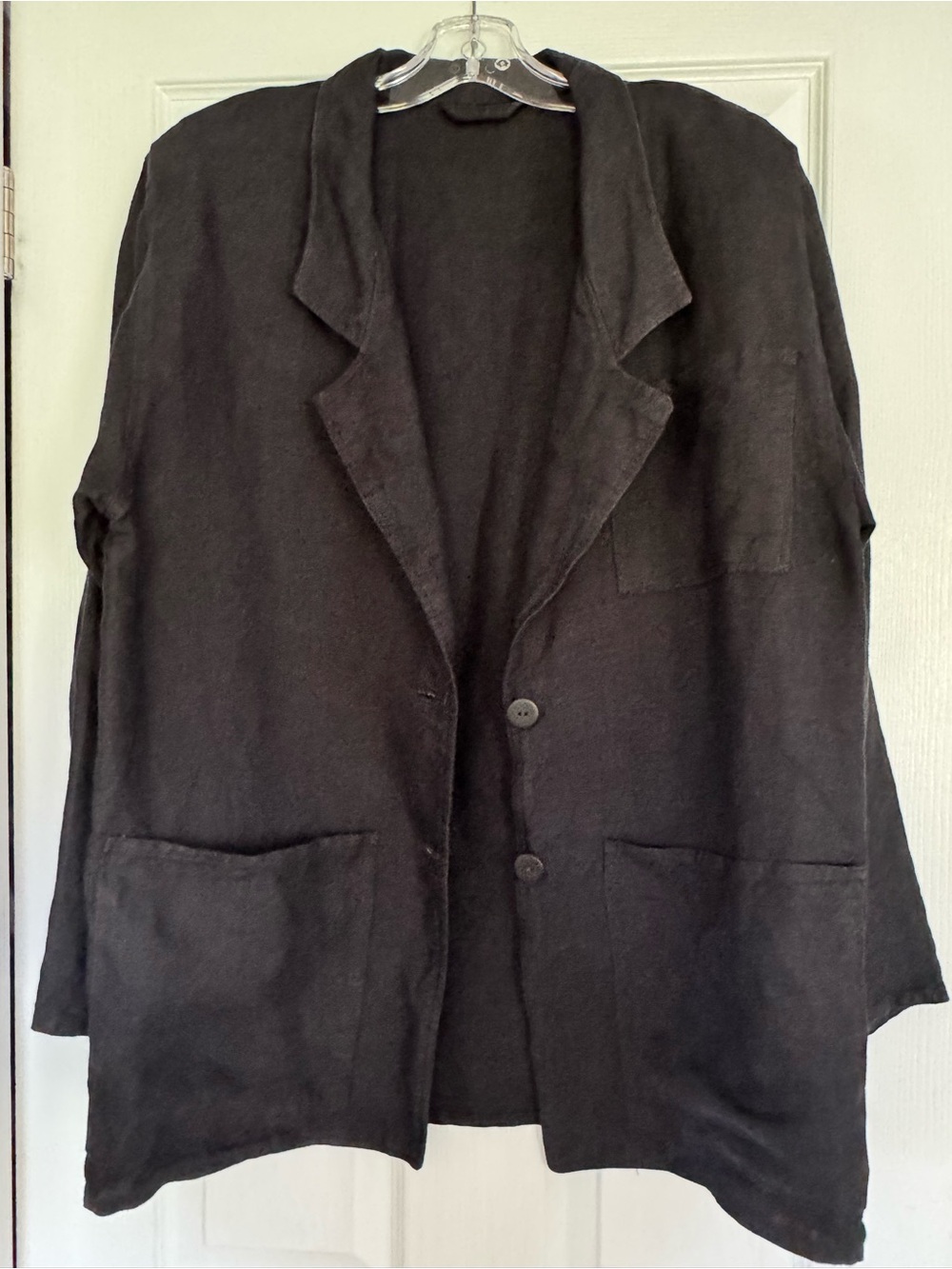 Vtg Jaeger Linen Blend Black Blazer M-L
